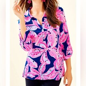 NEW Lilly Pulitzer Everglades Top Royal Purple Wild Child Print Pink - L